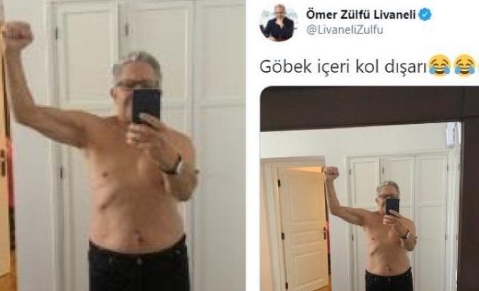 Zülfü Livaneli, Twitter’da ”Göbek içeri” poz verdi