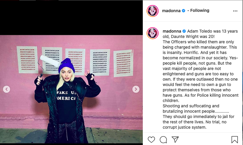 Madonna'dan silah kontrolü için protesto çağrısı.