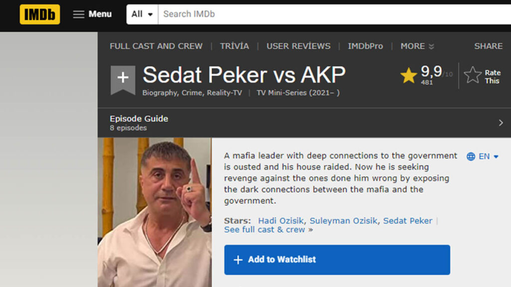 Sedat Peker’in videoları, IMDb’de listelenmeye başladı. Twitter’da Trend Topic oldu
