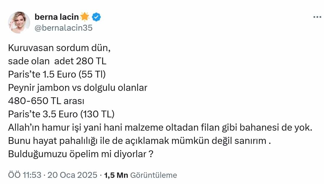 Berna Laçin'den Kruvasan Fiyatları Üzerine Tepki